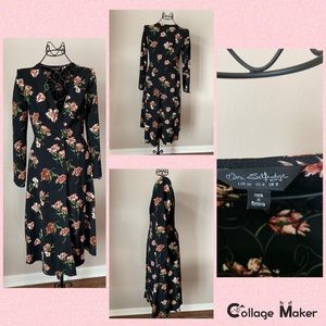 Miss Selfridge Black Floral Midi Dress
